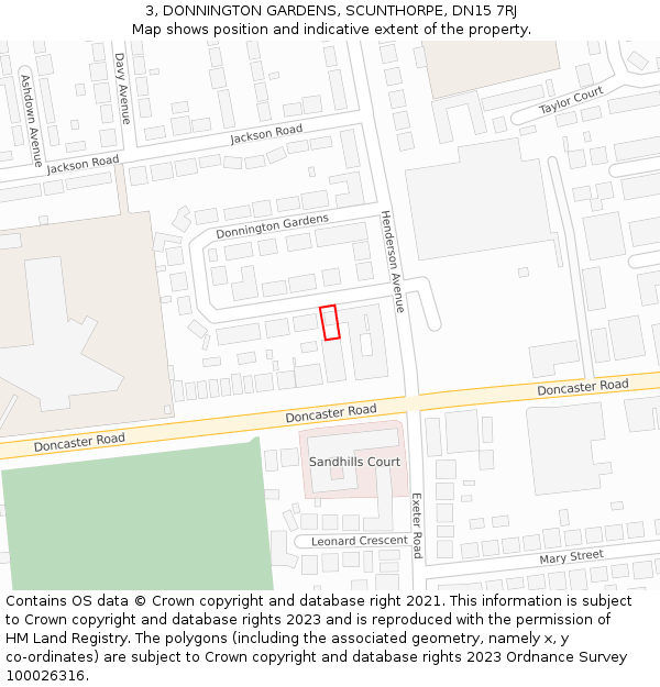 3, DONNINGTON GARDENS, SCUNTHORPE, DN15 7RJ: Location map and indicative extent of plot