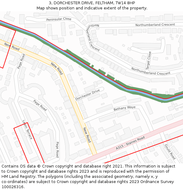 3, DORCHESTER DRIVE, FELTHAM, TW14 8HP: Location map and indicative extent of plot