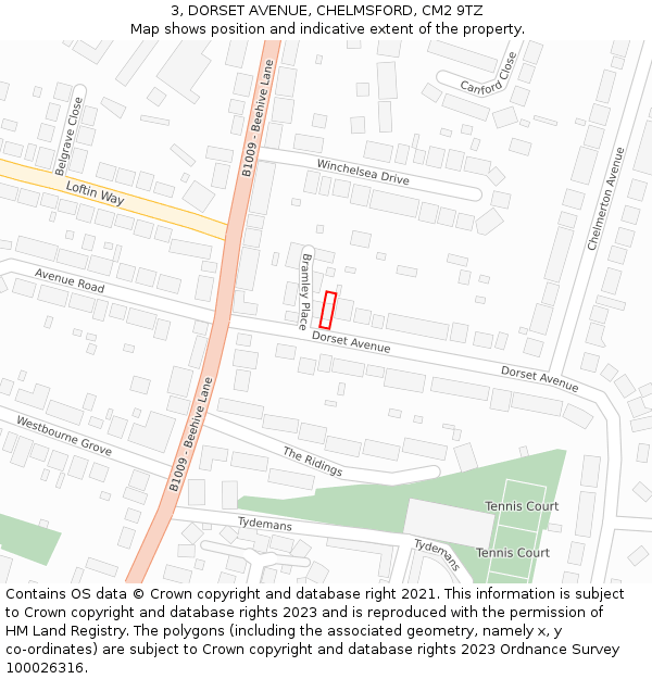 3, DORSET AVENUE, CHELMSFORD, CM2 9TZ: Location map and indicative extent of plot