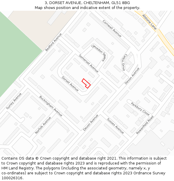 3, DORSET AVENUE, CHELTENHAM, GL51 8BG: Location map and indicative extent of plot