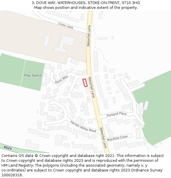 3, DOVE WAY, WATERHOUSES, STOKE-ON-TRENT, ST10 3HG: Location map and indicative extent of plot