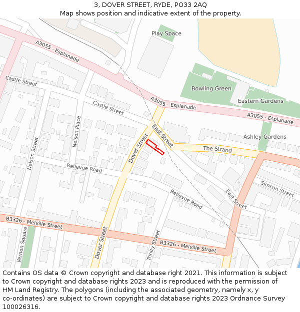 3, DOVER STREET, RYDE, PO33 2AQ: Location map and indicative extent of plot