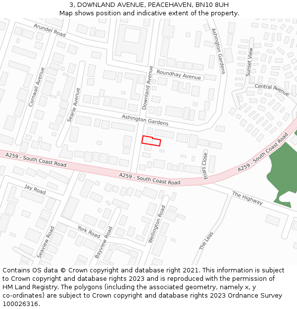 3, DOWNLAND AVENUE, PEACEHAVEN, BN10 8UH: Location map and indicative extent of plot