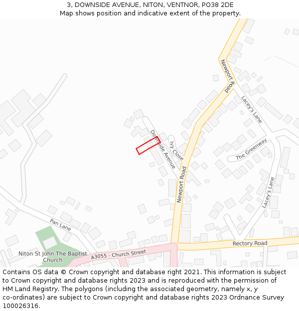 3, DOWNSIDE AVENUE, NITON, VENTNOR, PO38 2DE: Location map and indicative extent of plot