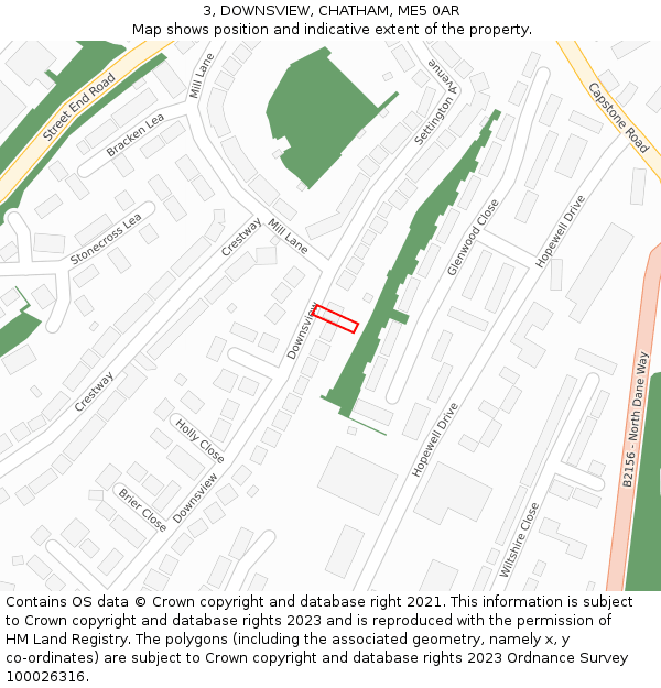 3, DOWNSVIEW, CHATHAM, ME5 0AR: Location map and indicative extent of plot