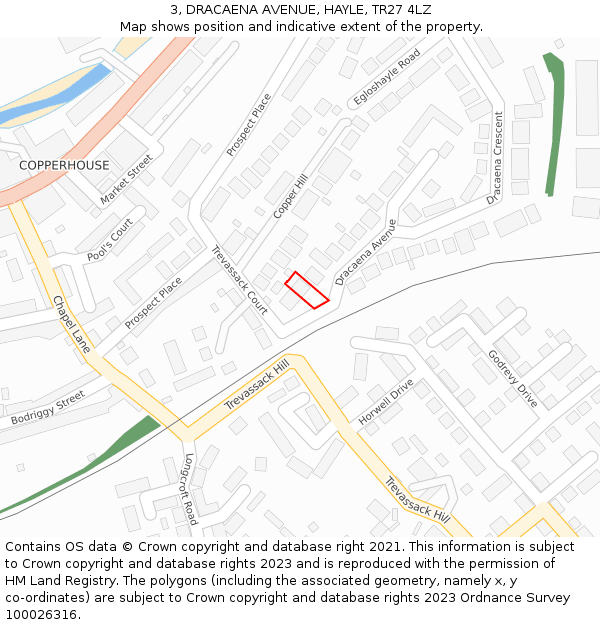 3, DRACAENA AVENUE, HAYLE, TR27 4LZ: Location map and indicative extent of plot