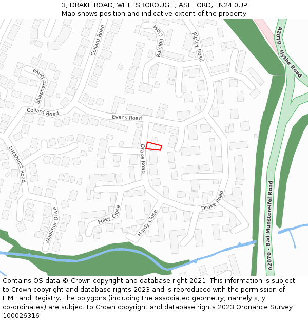 3, DRAKE ROAD, WILLESBOROUGH, ASHFORD, TN24 0UP: Location map and indicative extent of plot