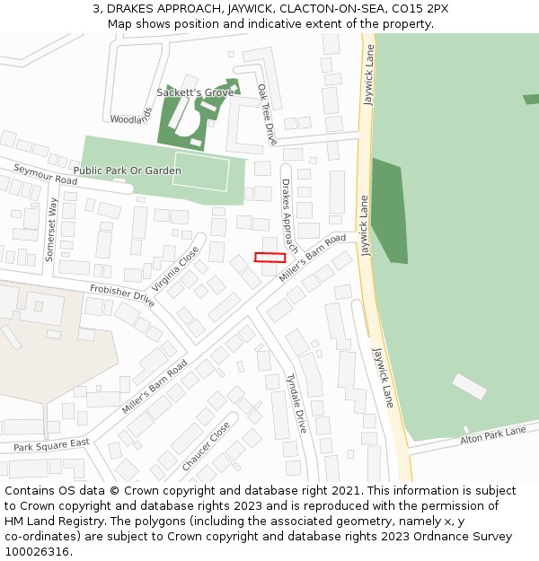 3, DRAKES APPROACH, JAYWICK, CLACTON-ON-SEA, CO15 2PX: Location map and indicative extent of plot