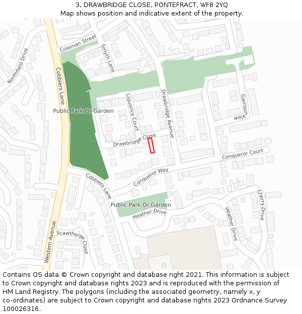3, DRAWBRIDGE CLOSE, PONTEFRACT, WF8 2YQ: Location map and indicative extent of plot