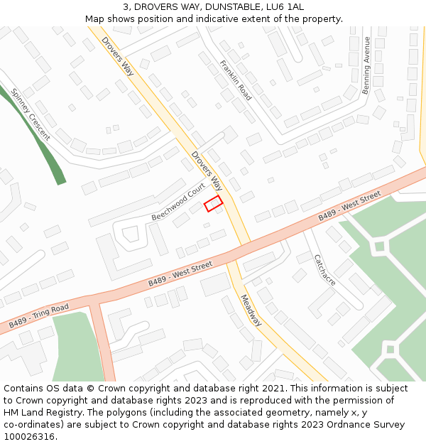 3, DROVERS WAY, DUNSTABLE, LU6 1AL: Location map and indicative extent of plot