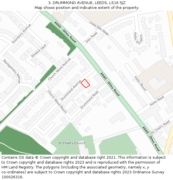 3, DRUMMOND AVENUE, LEEDS, LS16 5JZ: Location map and indicative extent of plot