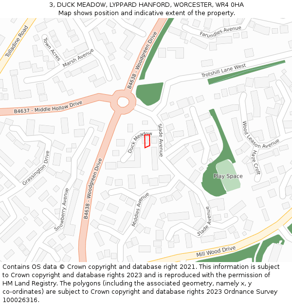 3, DUCK MEADOW, LYPPARD HANFORD, WORCESTER, WR4 0HA: Location map and indicative extent of plot