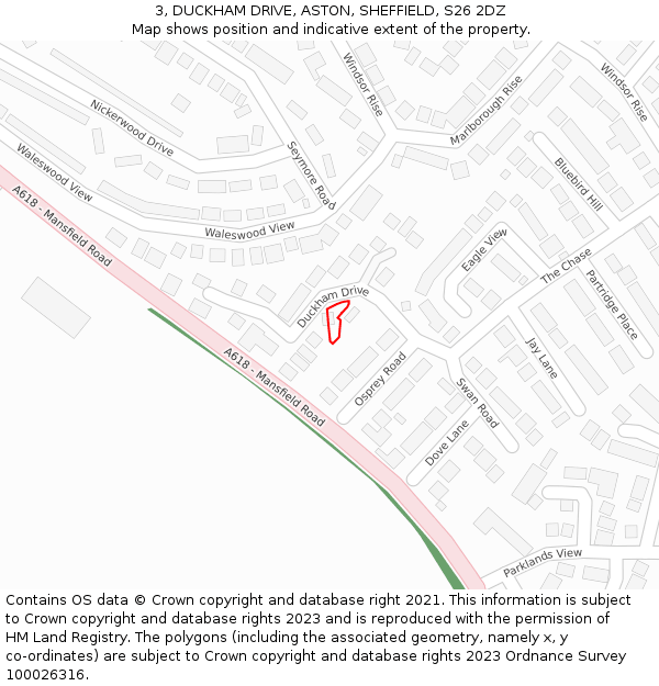 3, DUCKHAM DRIVE, ASTON, SHEFFIELD, S26 2DZ: Location map and indicative extent of plot