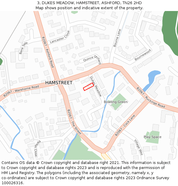 3, DUKES MEADOW, HAMSTREET, ASHFORD, TN26 2HD: Location map and indicative extent of plot