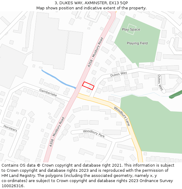 3, DUKES WAY, AXMINSTER, EX13 5QP: Location map and indicative extent of plot