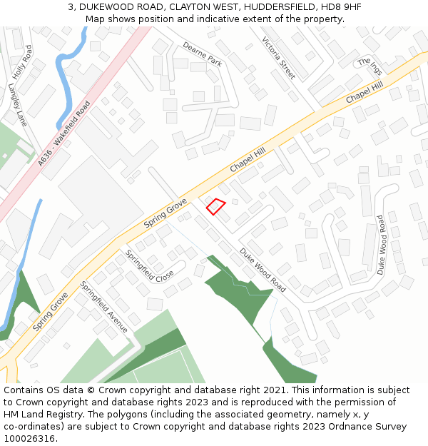 3, DUKEWOOD ROAD, CLAYTON WEST, HUDDERSFIELD, HD8 9HF: Location map and indicative extent of plot