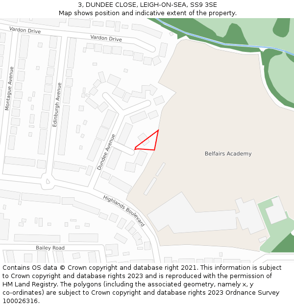 3, DUNDEE CLOSE, LEIGH-ON-SEA, SS9 3SE: Location map and indicative extent of plot