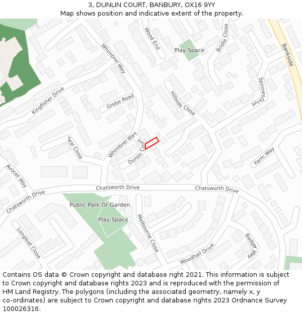 3, DUNLIN COURT, BANBURY, OX16 9YY: Location map and indicative extent of plot