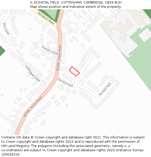 3, DUNSTAL FIELD, COTTENHAM, CAMBRIDGE, CB24 8UH: Location map and indicative extent of plot