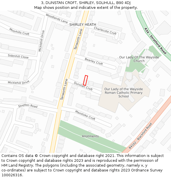 3, DUNSTAN CROFT, SHIRLEY, SOLIHULL, B90 4DJ: Location map and indicative extent of plot