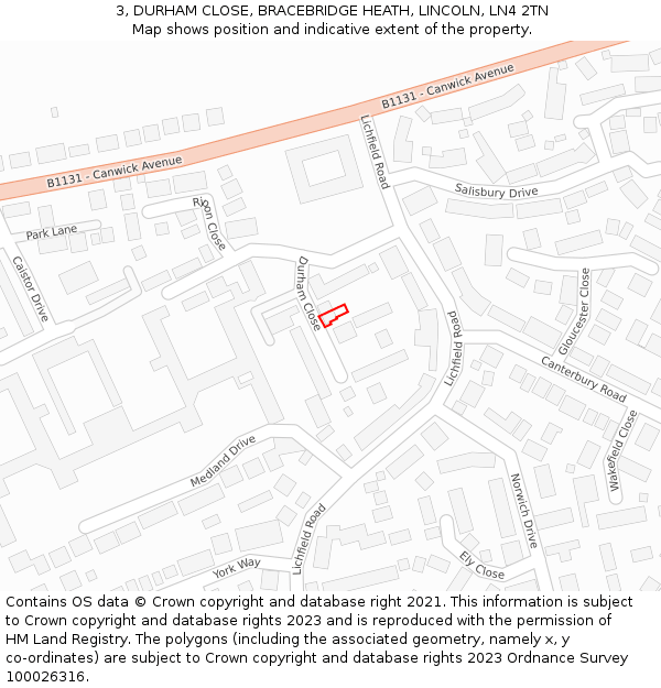 3, DURHAM CLOSE, BRACEBRIDGE HEATH, LINCOLN, LN4 2TN: Location map and indicative extent of plot
