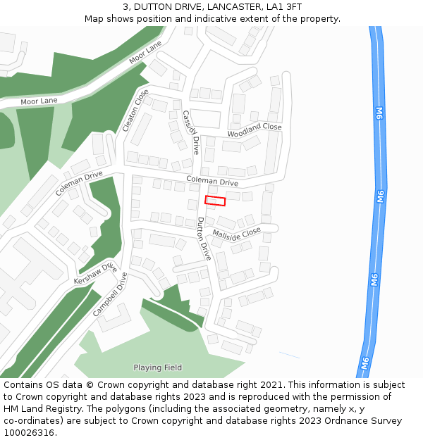 3, DUTTON DRIVE, LANCASTER, LA1 3FT: Location map and indicative extent of plot