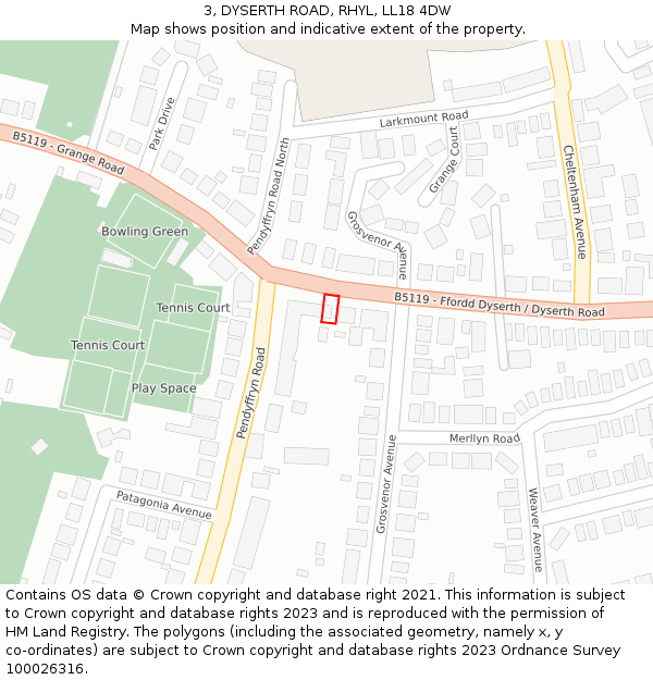 3, DYSERTH ROAD, RHYL, LL18 4DW: Location map and indicative extent of plot