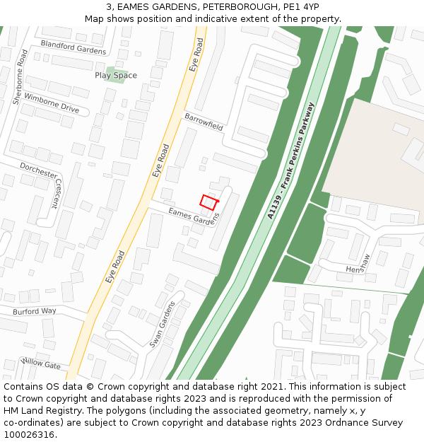 3, EAMES GARDENS, PETERBOROUGH, PE1 4YP: Location map and indicative extent of plot