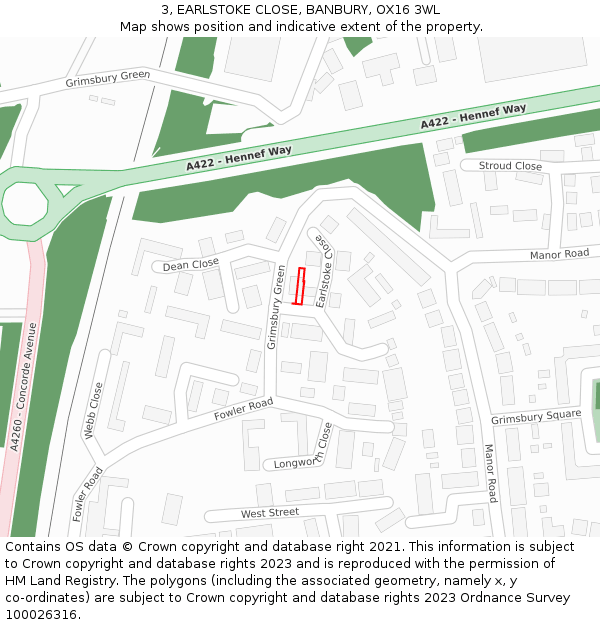 3, EARLSTOKE CLOSE, BANBURY, OX16 3WL: Location map and indicative extent of plot