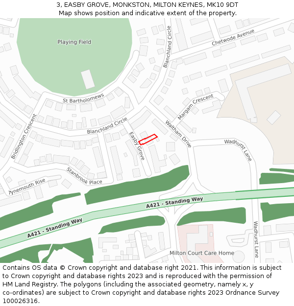 3, EASBY GROVE, MONKSTON, MILTON KEYNES, MK10 9DT: Location map and indicative extent of plot