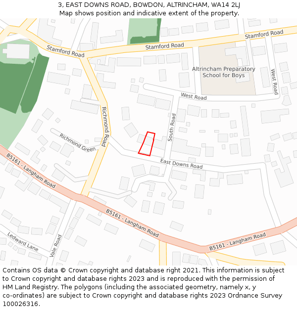 3, EAST DOWNS ROAD, BOWDON, ALTRINCHAM, WA14 2LJ: Location map and indicative extent of plot