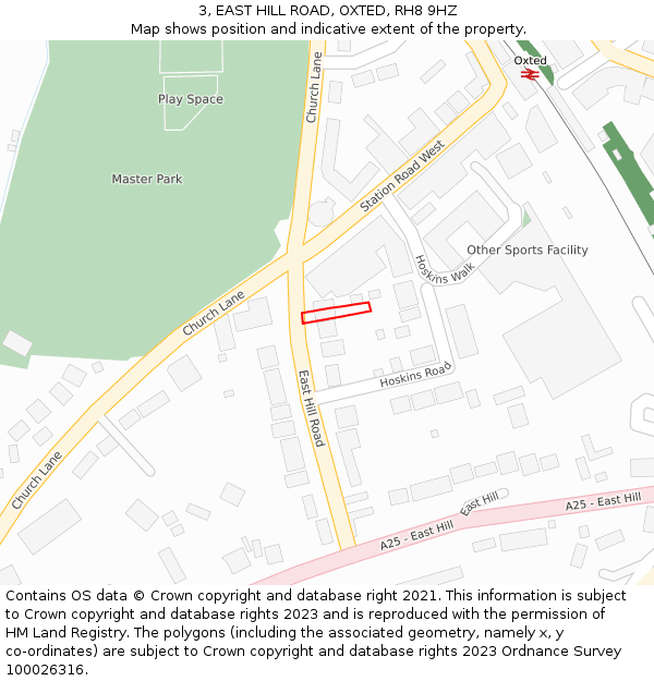 3, EAST HILL ROAD, OXTED, RH8 9HZ: Location map and indicative extent of plot