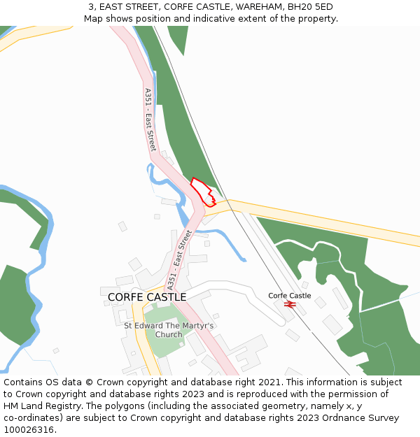 3, EAST STREET, CORFE CASTLE, WAREHAM, BH20 5ED: Location map and indicative extent of plot