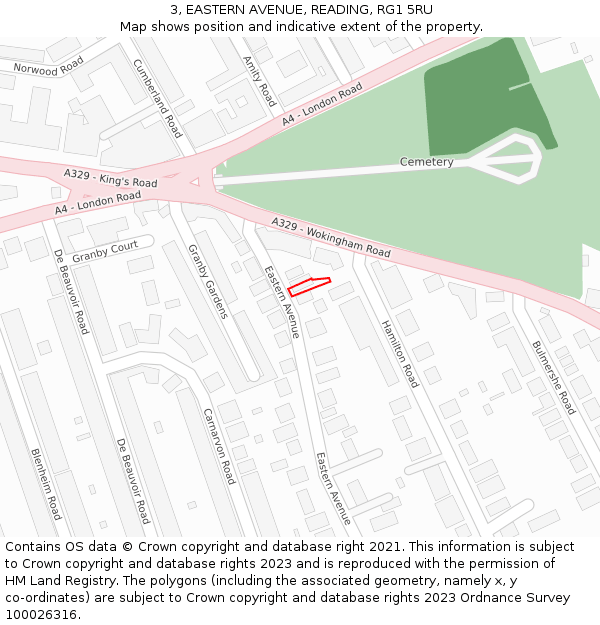 3, EASTERN AVENUE, READING, RG1 5RU: Location map and indicative extent of plot