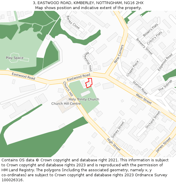 3, EASTWOOD ROAD, KIMBERLEY, NOTTINGHAM, NG16 2HX: Location map and indicative extent of plot