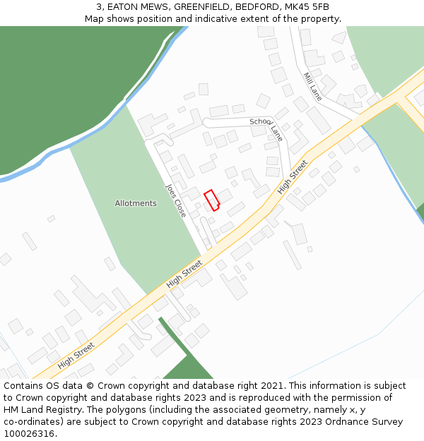 3, EATON MEWS, GREENFIELD, BEDFORD, MK45 5FB: Location map and indicative extent of plot