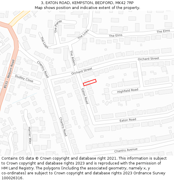 3, EATON ROAD, KEMPSTON, BEDFORD, MK42 7RP: Location map and indicative extent of plot