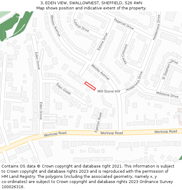 3, EDEN VIEW, SWALLOWNEST, SHEFFIELD, S26 4WN: Location map and indicative extent of plot