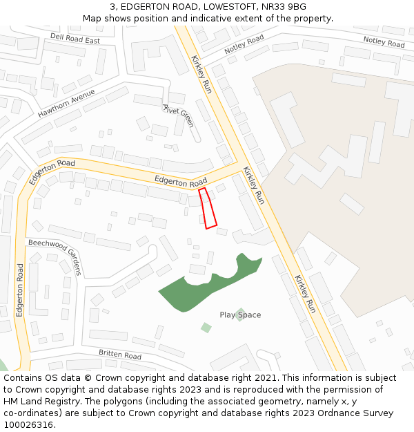 3, EDGERTON ROAD, LOWESTOFT, NR33 9BG: Location map and indicative extent of plot