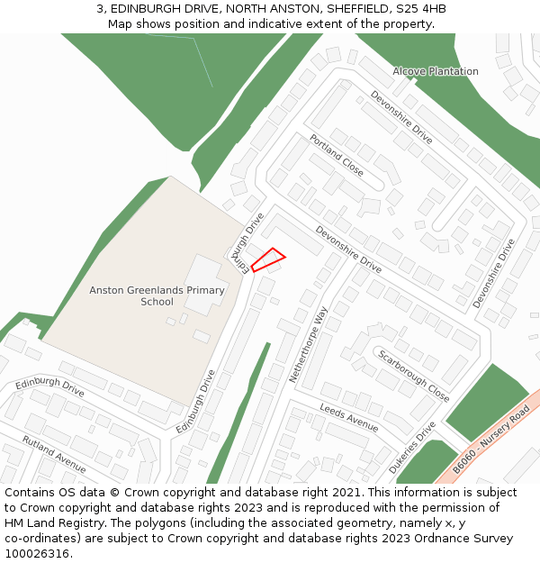 3, EDINBURGH DRIVE, NORTH ANSTON, SHEFFIELD, S25 4HB: Location map and indicative extent of plot