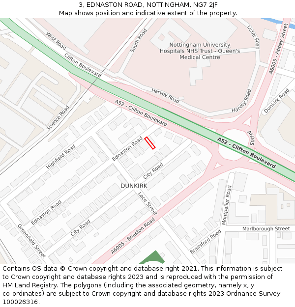 3, EDNASTON ROAD, NOTTINGHAM, NG7 2JF: Location map and indicative extent of plot