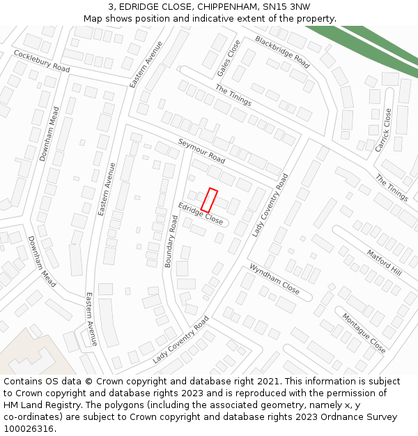 3, EDRIDGE CLOSE, CHIPPENHAM, SN15 3NW: Location map and indicative extent of plot