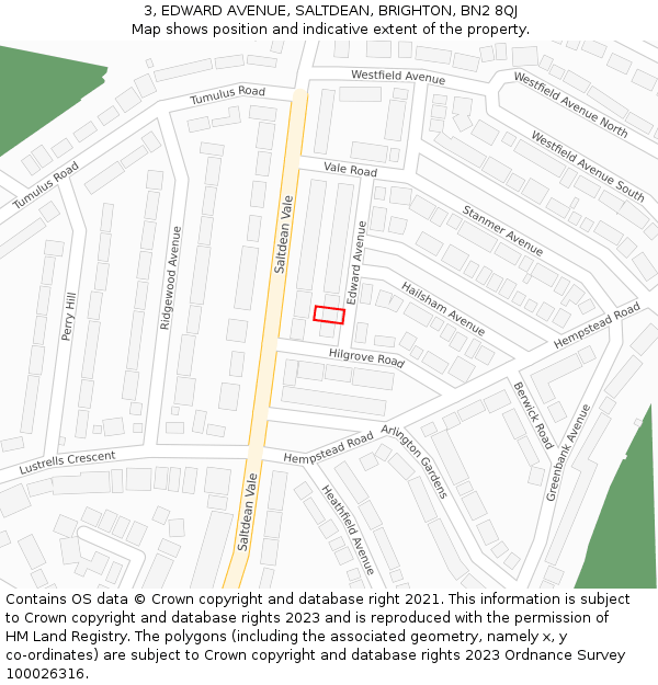3, EDWARD AVENUE, SALTDEAN, BRIGHTON, BN2 8QJ: Location map and indicative extent of plot