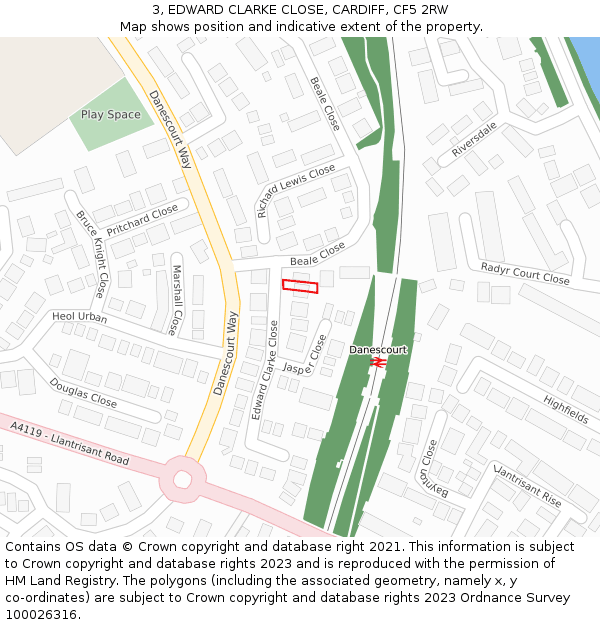 3, EDWARD CLARKE CLOSE, CARDIFF, CF5 2RW: Location map and indicative extent of plot