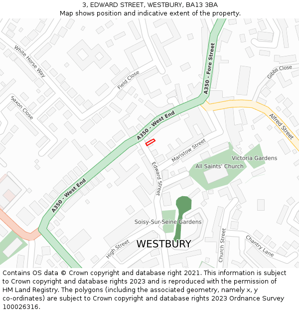 3, EDWARD STREET, WESTBURY, BA13 3BA: Location map and indicative extent of plot