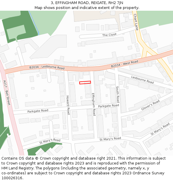 3, EFFINGHAM ROAD, REIGATE, RH2 7JN: Location map and indicative extent of plot