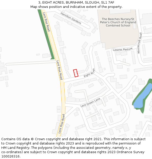 3, EIGHT ACRES, BURNHAM, SLOUGH, SL1 7AF: Location map and indicative extent of plot