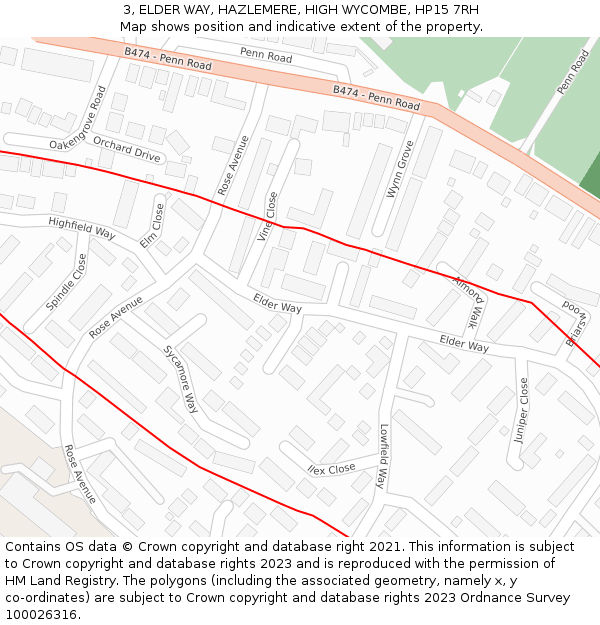 3, ELDER WAY, HAZLEMERE, HIGH WYCOMBE, HP15 7RH: Location map and indicative extent of plot