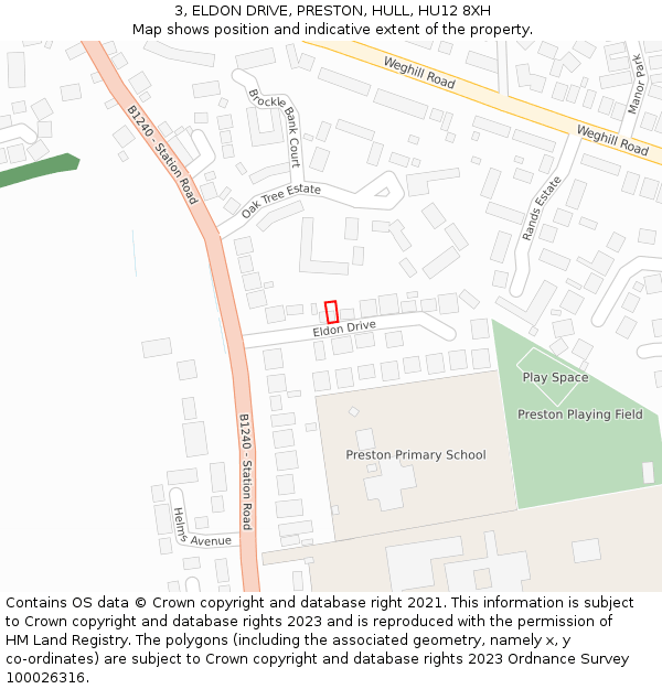 3, ELDON DRIVE, PRESTON, HULL, HU12 8XH: Location map and indicative extent of plot
