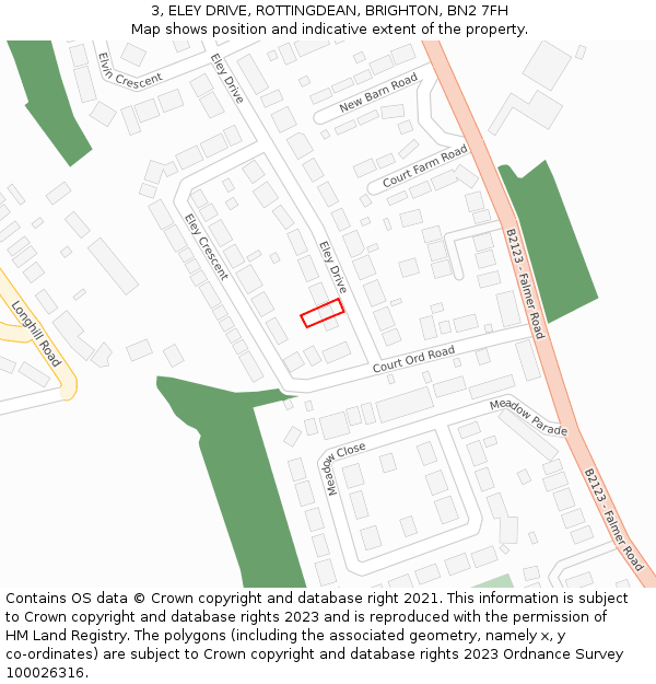 3, ELEY DRIVE, ROTTINGDEAN, BRIGHTON, BN2 7FH: Location map and indicative extent of plot